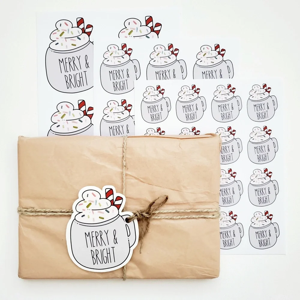 LB084 STICKERS Custom Poshmark Stickers Merry & Bright Mug Personalizable - Picture 5 of 7